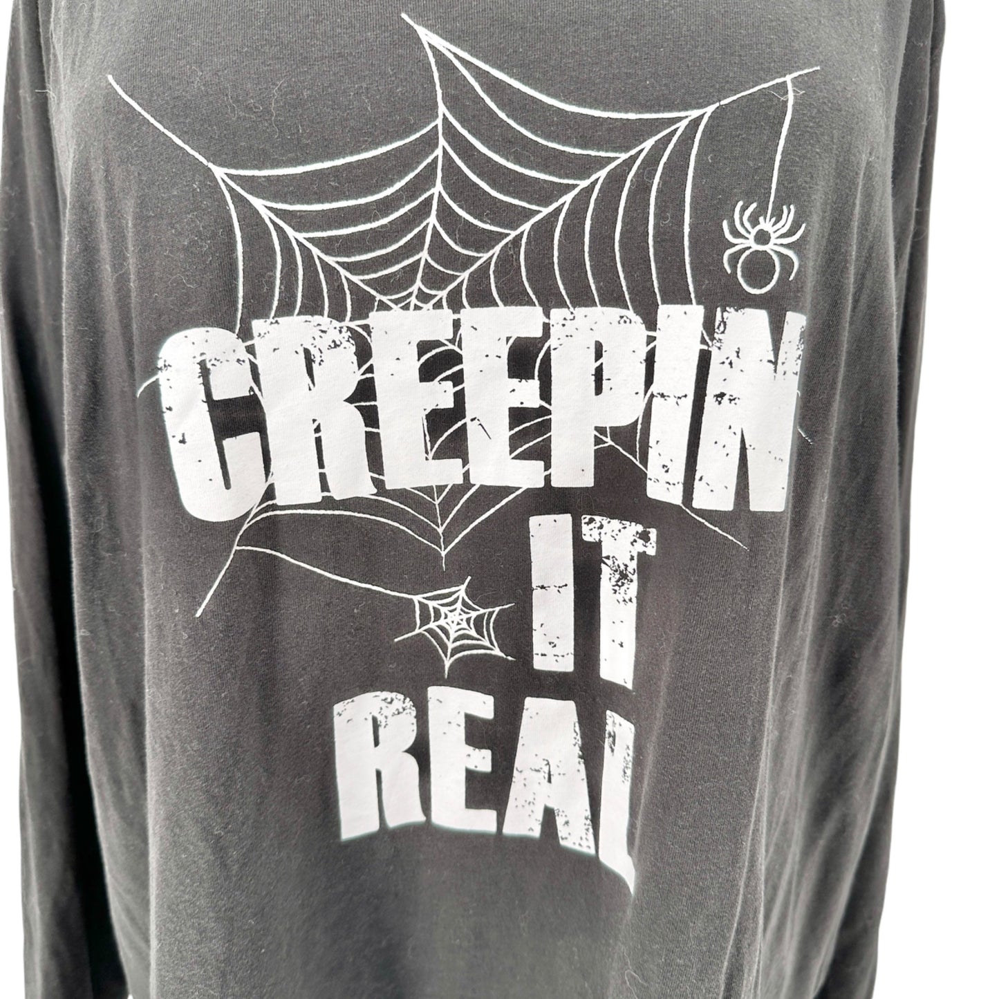 Creepin It Real Halloween Shirt Womens 3X Long Sleeve Black White Print Boat Neck