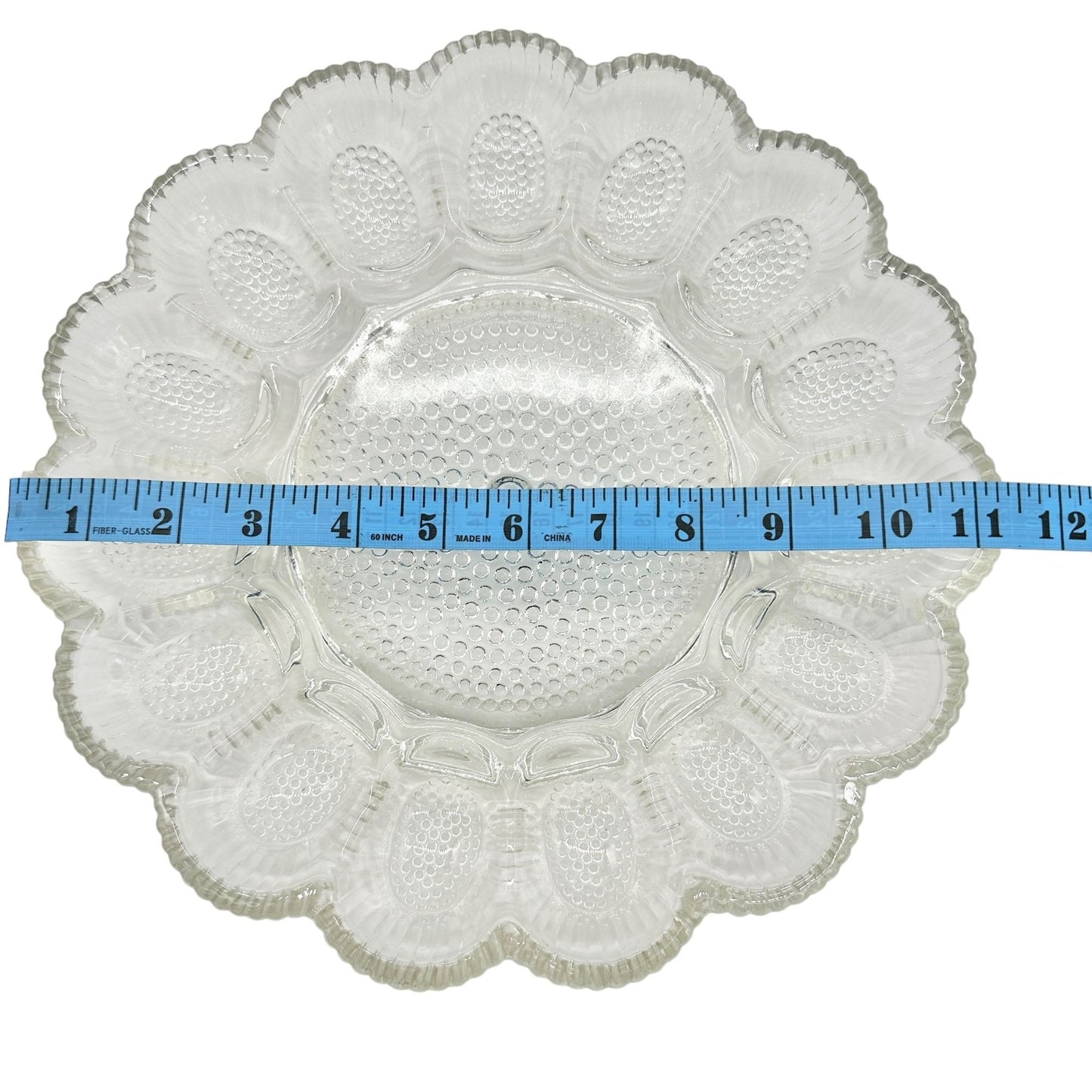 Deviled Eggs Plate Clear Glass Dimpled Holds 15 Eggs 11" Round