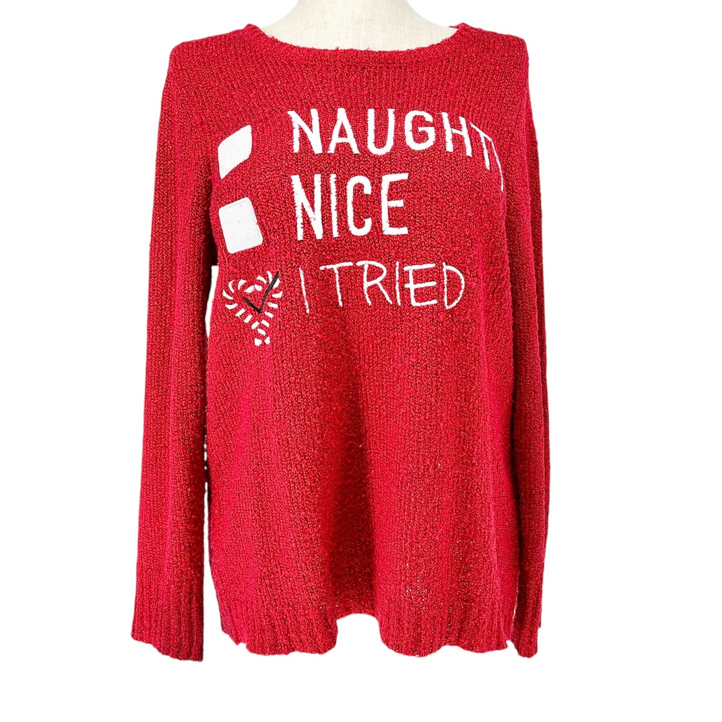 Verve Ami Sweater Womens 1X Christmas Red Christmas Naughty Nice I Tried