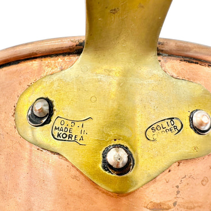 Vintage Solid Copper Saucepan and Lid Brass Handle 5 Inch Dia Rustic Cookware