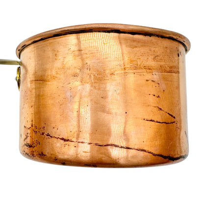 Vintage Solid Copper Saucepan and Lid Brass Handle 5 Inch Dia Rustic Cookware