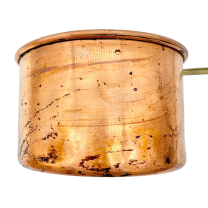 Vintage Solid Copper Saucepan and Lid Brass Handle 5 Inch Dia Rustic Cookware