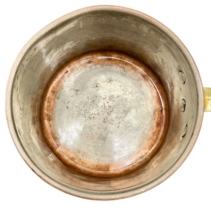 Vintage Solid Copper Saucepan and Lid Brass Handle 5 Inch Dia Rustic Cookware