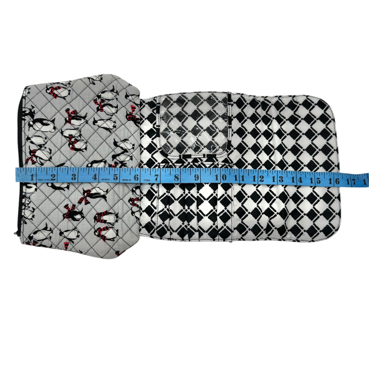 Vera Bradley Playful Penguins Quilted Brush and Cosmetics Case Magnetic Closure
