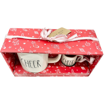 Rae Dunn CHEER Mug and Ornament Set In Festive Holiday Gift Box with Gift Tag