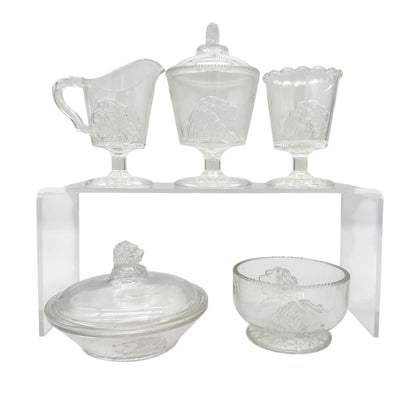 Lion 5 pc Childrens Table Set Glass Gillinder Sons 1876 Philadelphia Centennial