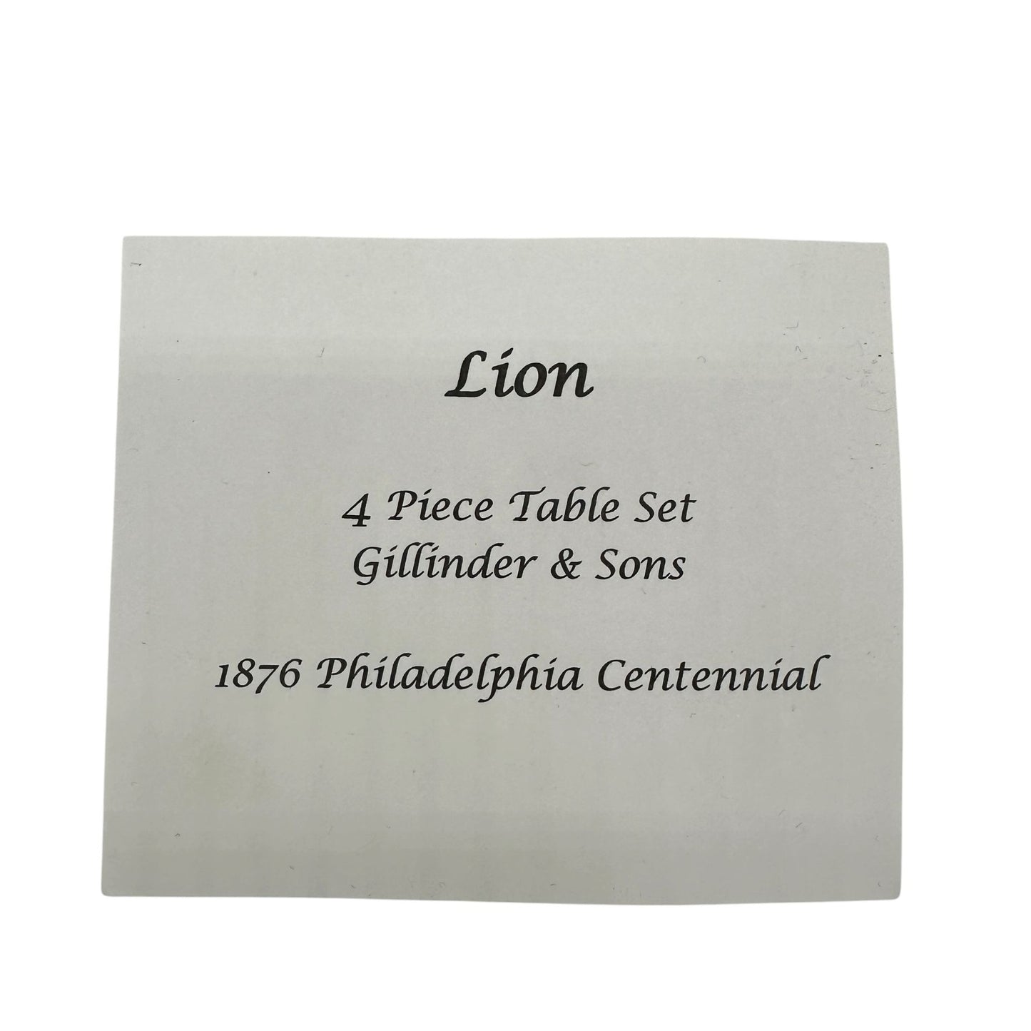 Lion 5 pc Childrens Table Set Glass Gillinder Sons 1876 Philadelphia Centennial