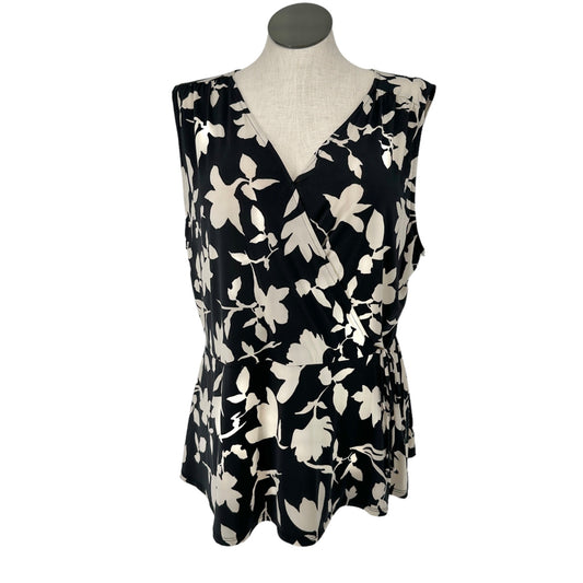 West K Wrap Top Womens 3X Floral Knot Sleeveless Black White NWT