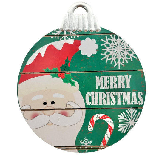 Christmas Wall Hanger 12 x 10.5 Ornament Shape Green Red Santa