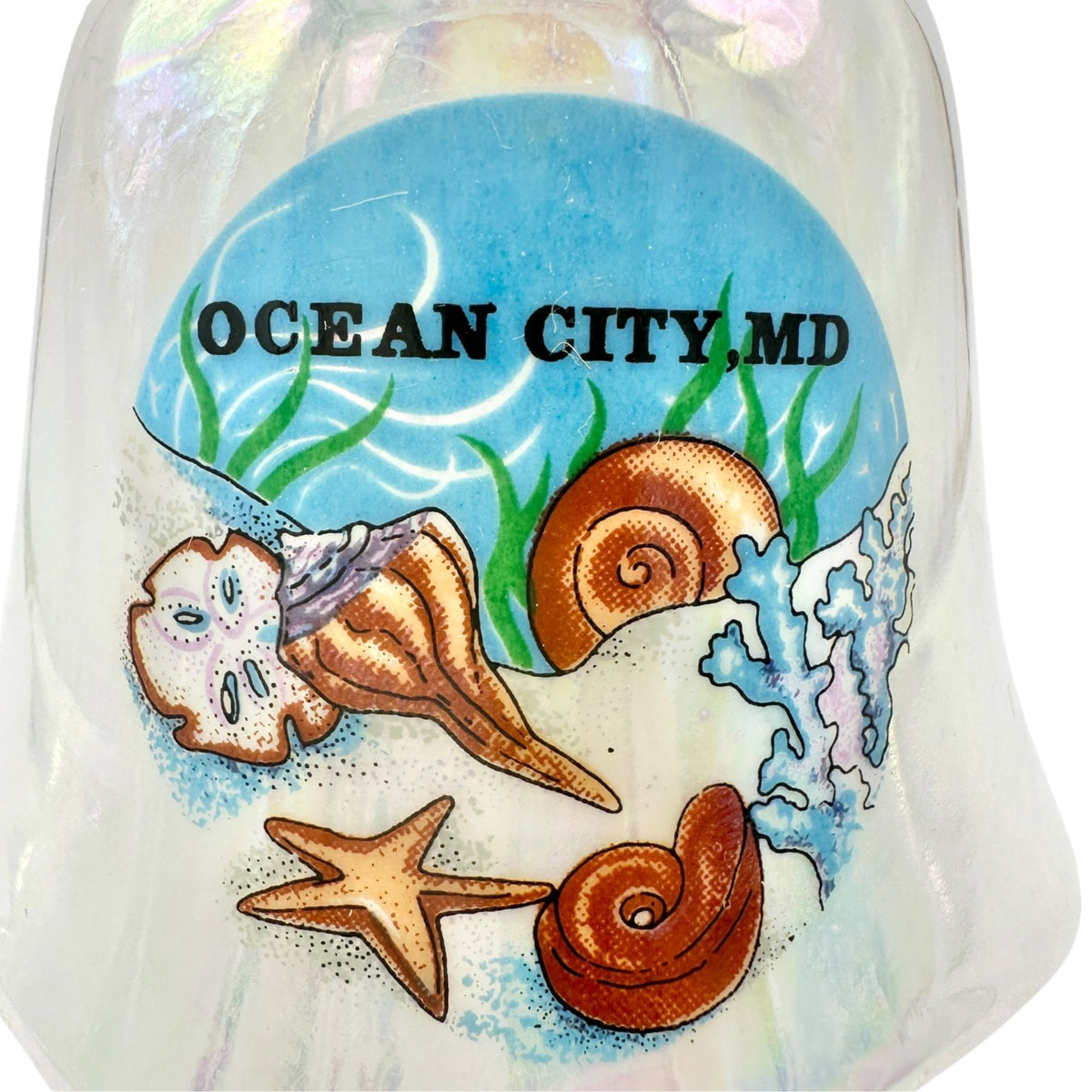 Ocean City Maryland Souvenir Iridescent Ceramic Bell Seashell 4.5" Coastal Decor