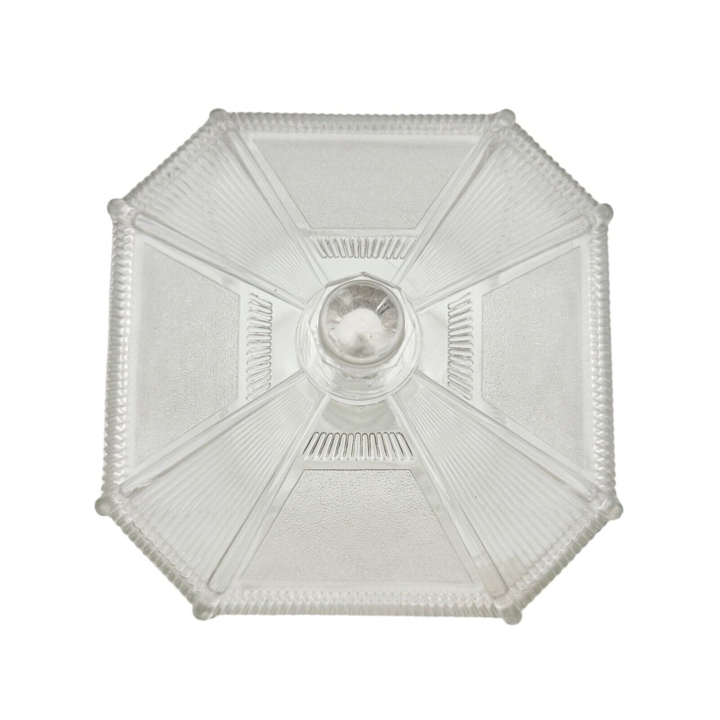 Vintage Art Deco Covered Pedestal Dish 12 x 8 Clear Glass Faceted Multi-Sided