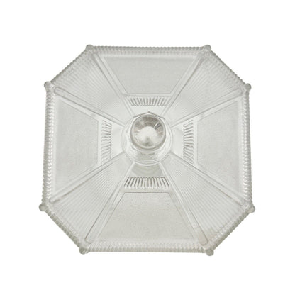 Vintage Art Deco Covered Pedestal Dish 12 x 8 Clear Glass Faceted Multi-Sided
