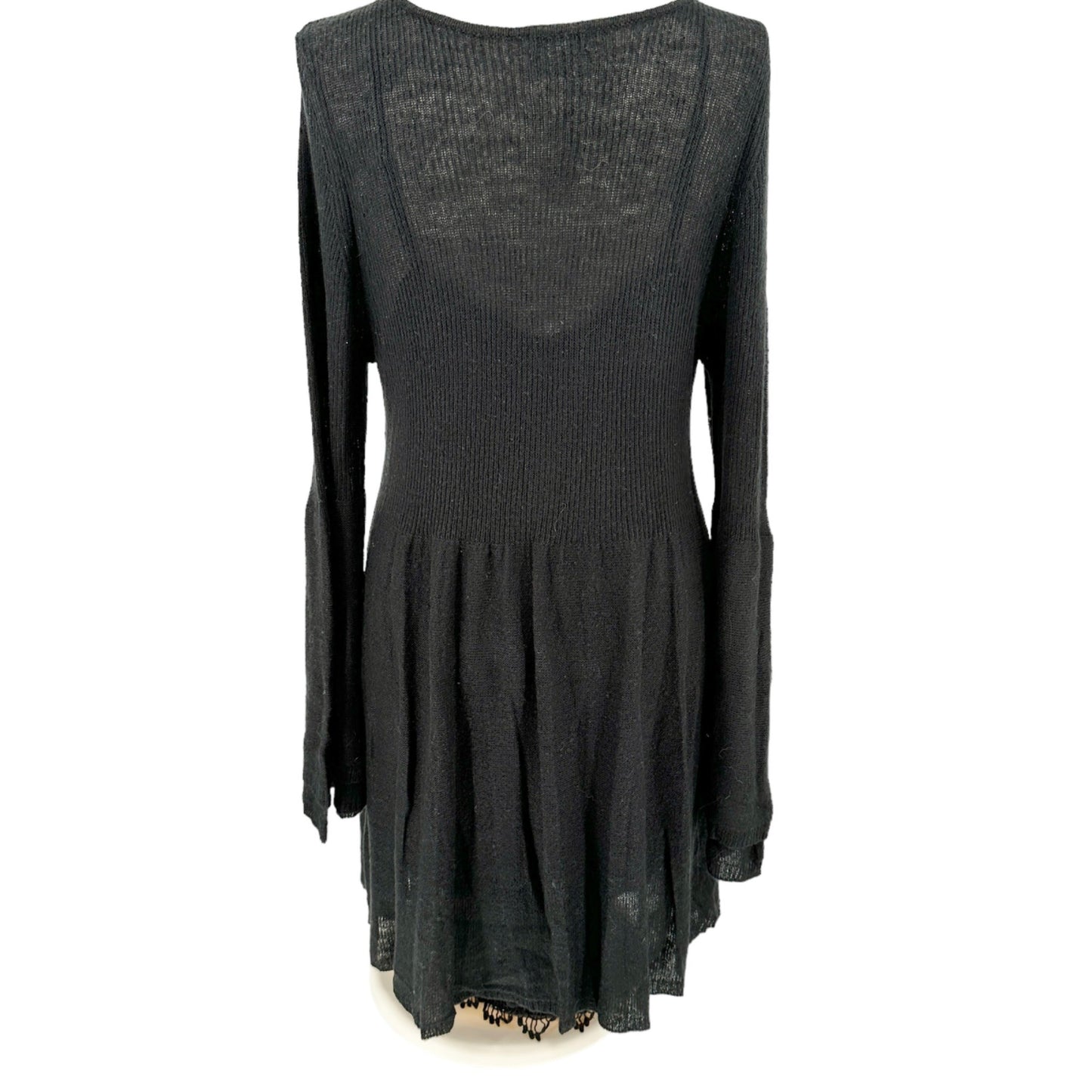 Venus Sweater Dress Womens 2X Black Camisole Lining Bell Sleeves NWT