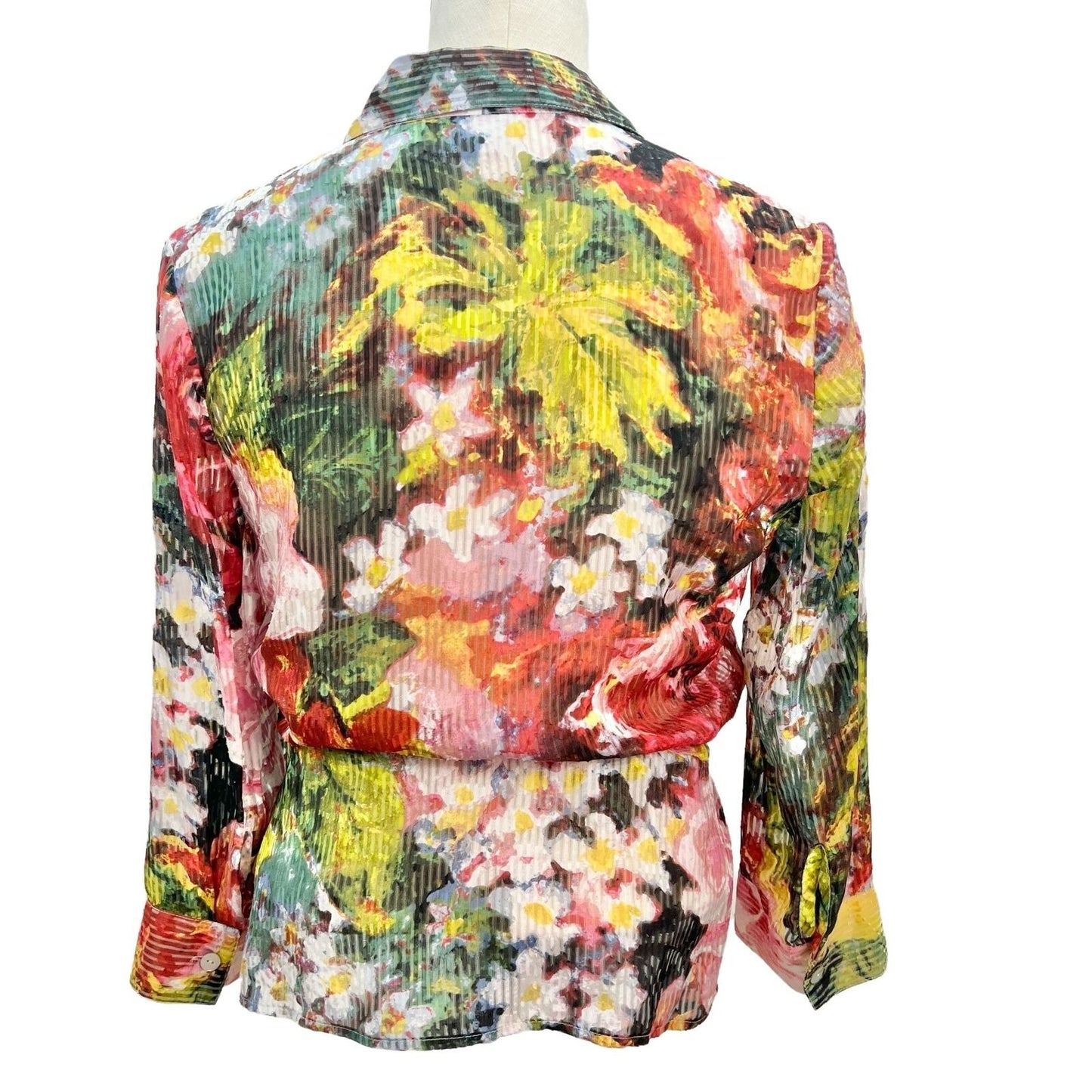 Chicos Size 0 Blouse Top Womens Reg Size 4 Multicolor Floral Print Long Sleeve