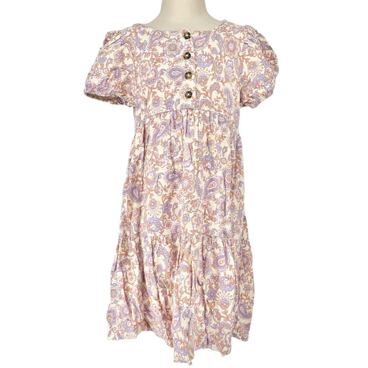 Wonder Nation Dress Girls 5T Paisley Print Dress With Buttons & Puff Sleeves