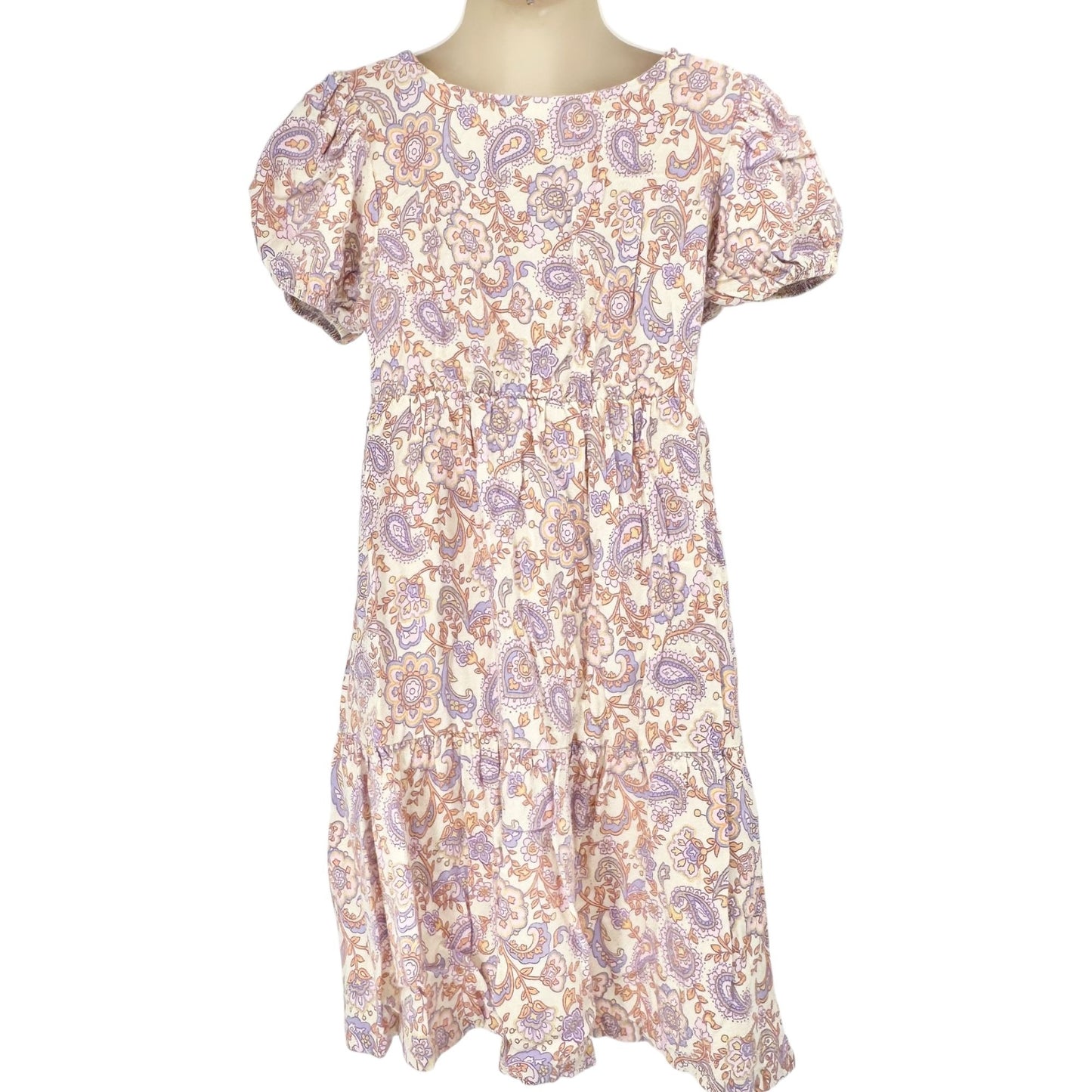 Wonder Nation Dress Girls 5T Paisley Print Dress With Buttons & Puff Sleeves