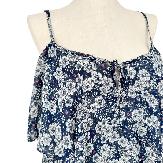 Torrid Top Womens 3X Navy Blue Floral Print Adj Tank Straps Lined Flouncy