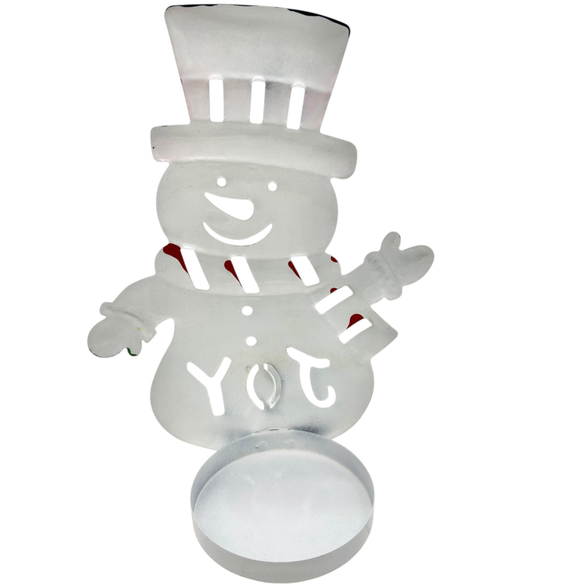 Snowman Joy Metal Tealight Candle Holder 7" Tall