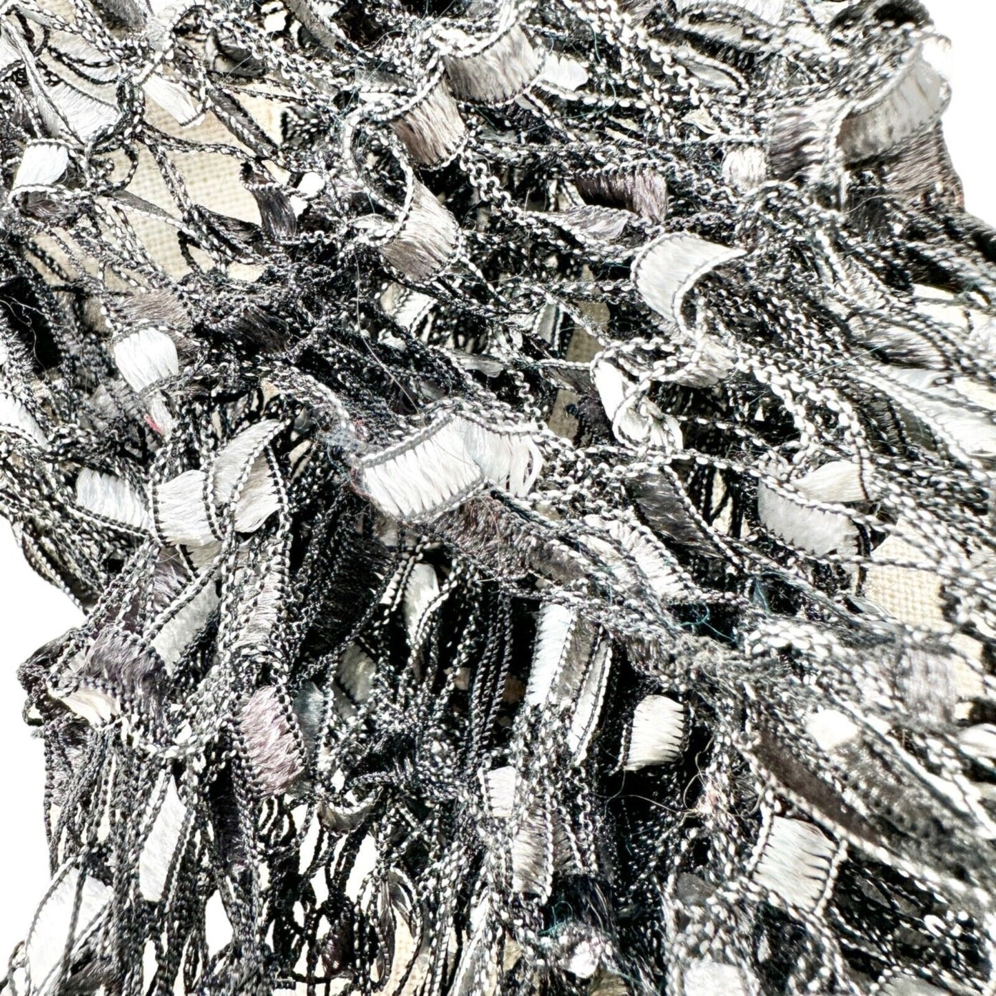 Loosely Knit Scarf Black Gray With Fringe Ends Textured Lightweight 67" x 3.5"