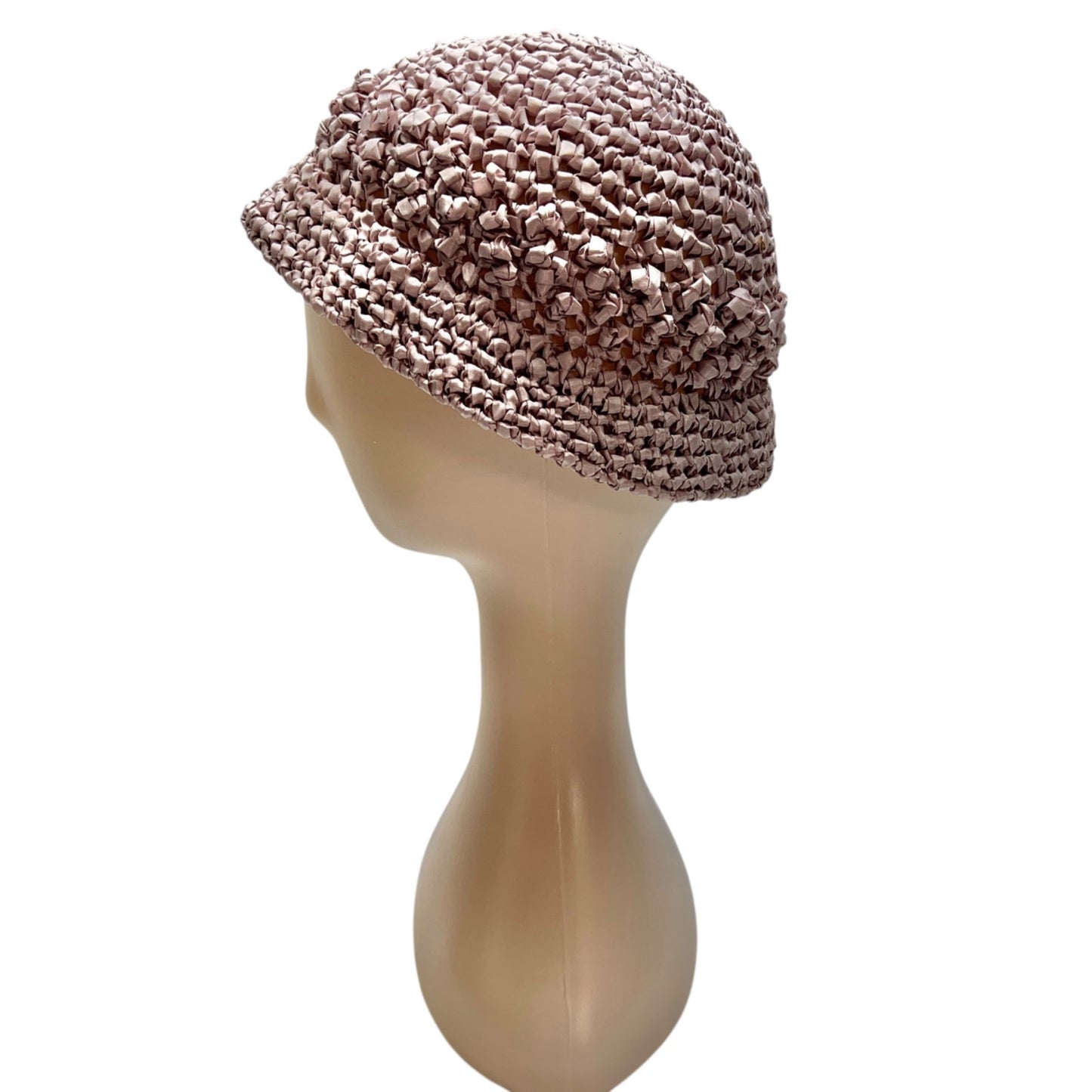 Handcrafted Crocheted Fashion Hat Mauve Ribbon
