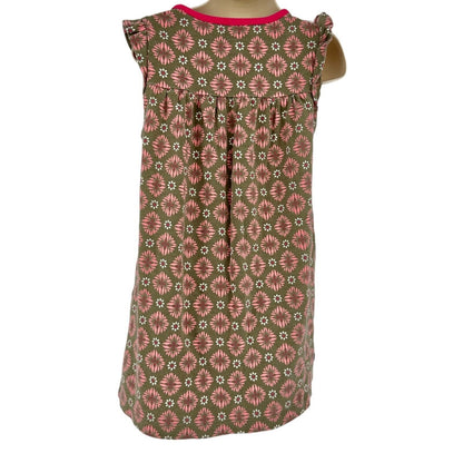 Tea Girls Size 6 Dress Cap Ruffle Cap Sleeve Olive Green with Pink White Design
