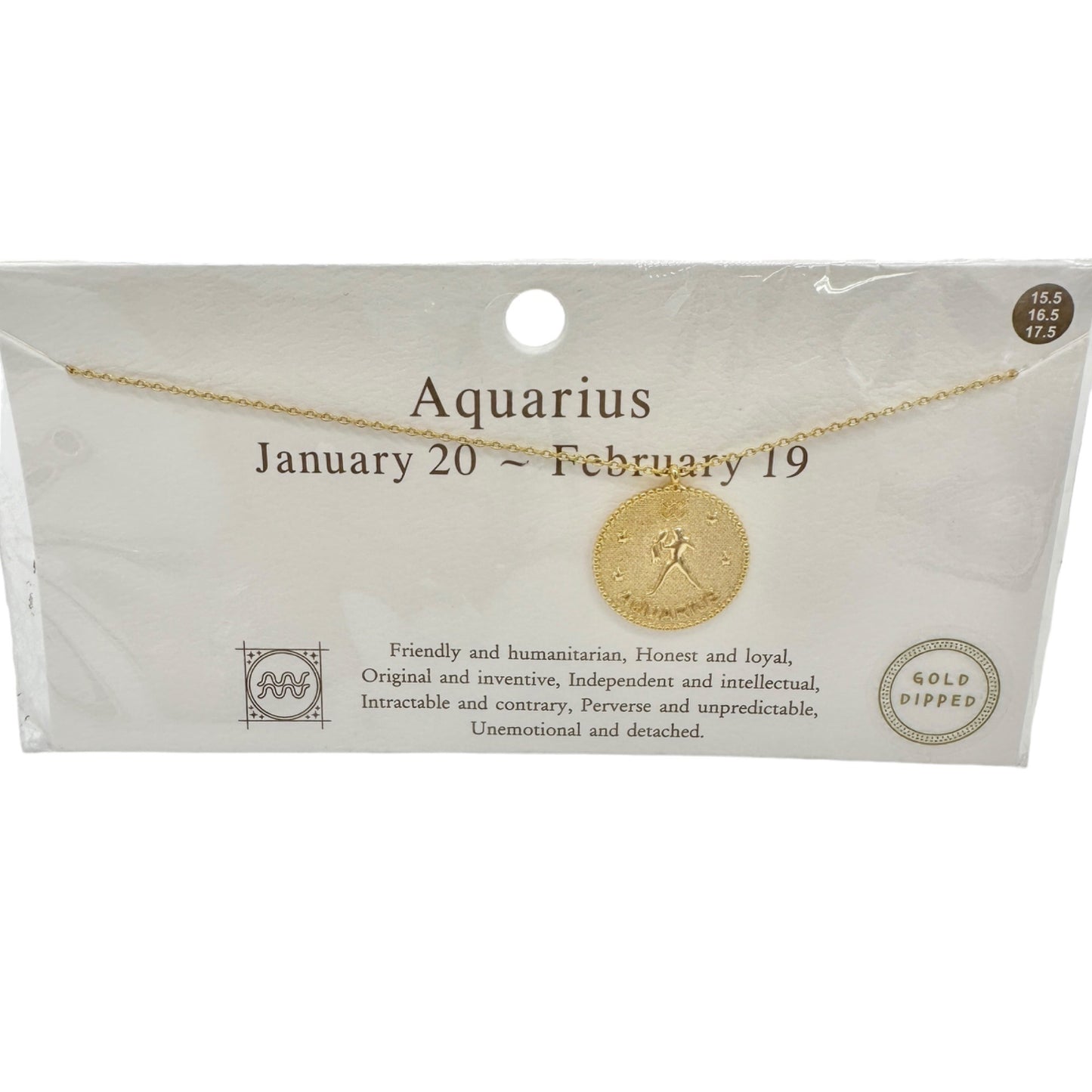 Aquarius Zodiac Symbol Gold Dipped Necklace  January 20 - February 19 NIP