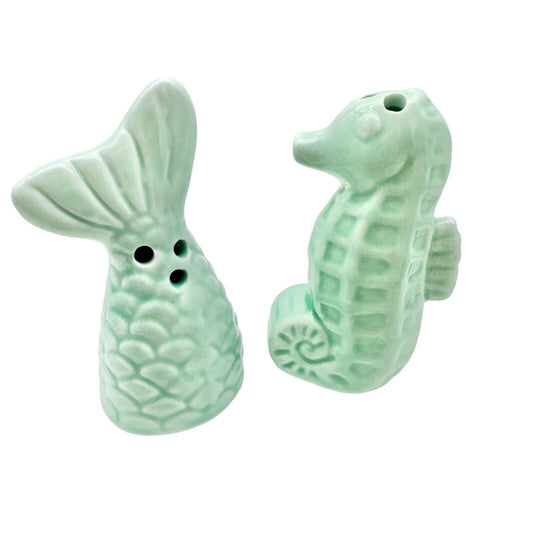 Salt & Pepper Shakers Seahorse and Fish Tail Nautical Beach Summer Home Light Gr