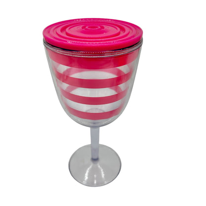 Plastic Wine Glasses with Lids Set of 4 Multicolor Striped & Chevron Designs