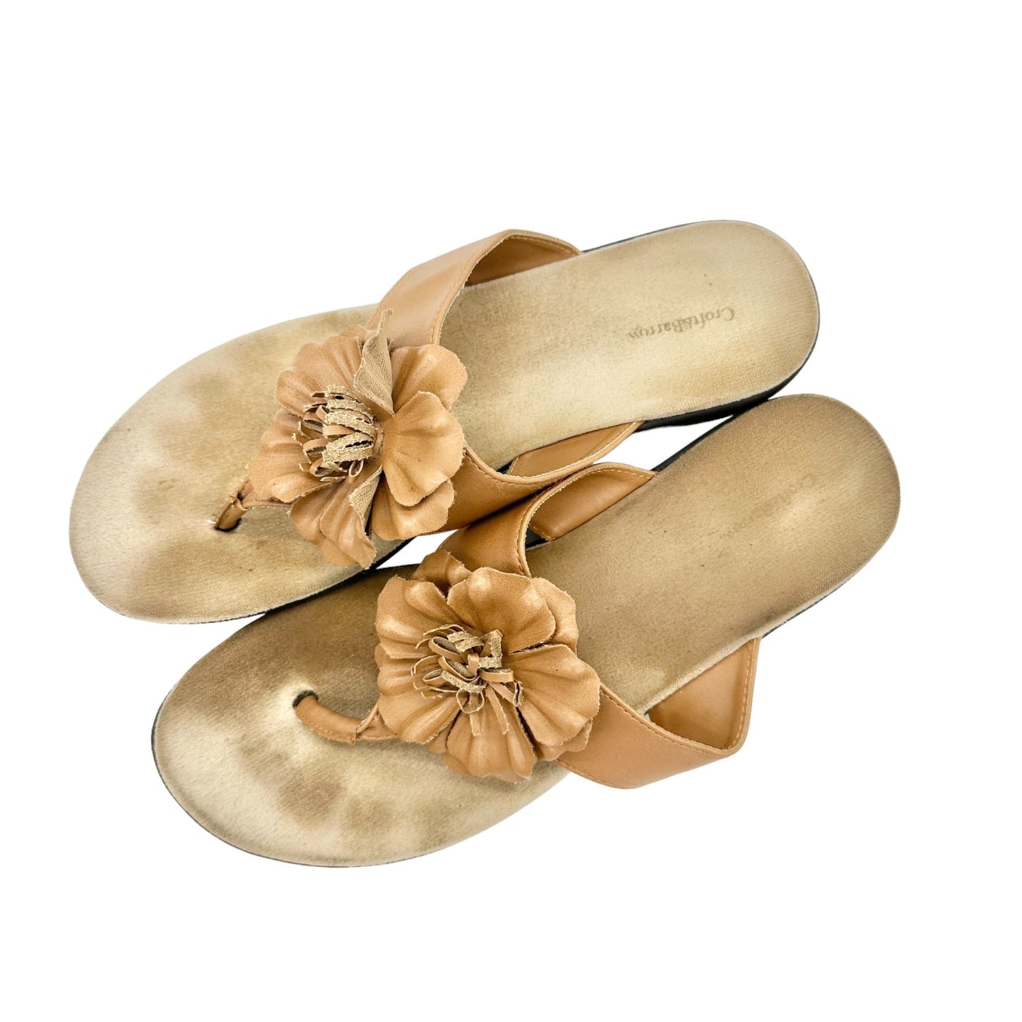 Croft & Barrow Womens Sandals 9.5 Medium Tan Flower Summer