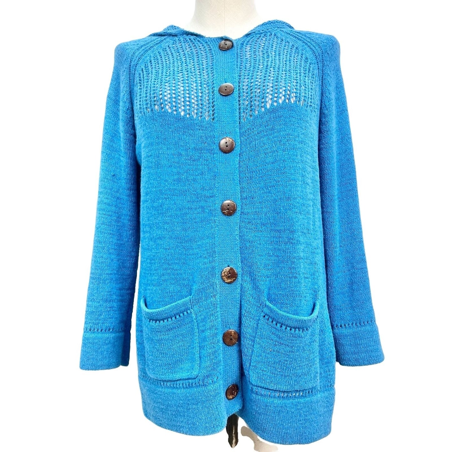 Chico's Cardigan Sweater Womens US Size 8 Med Blue Long Sleeve (Chicos Size 1)