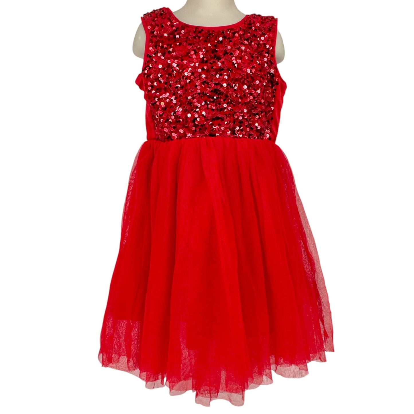 Cat & Jack Dress Girls XS 4/5 Red Sequined Tulle Sleeveless Full Length