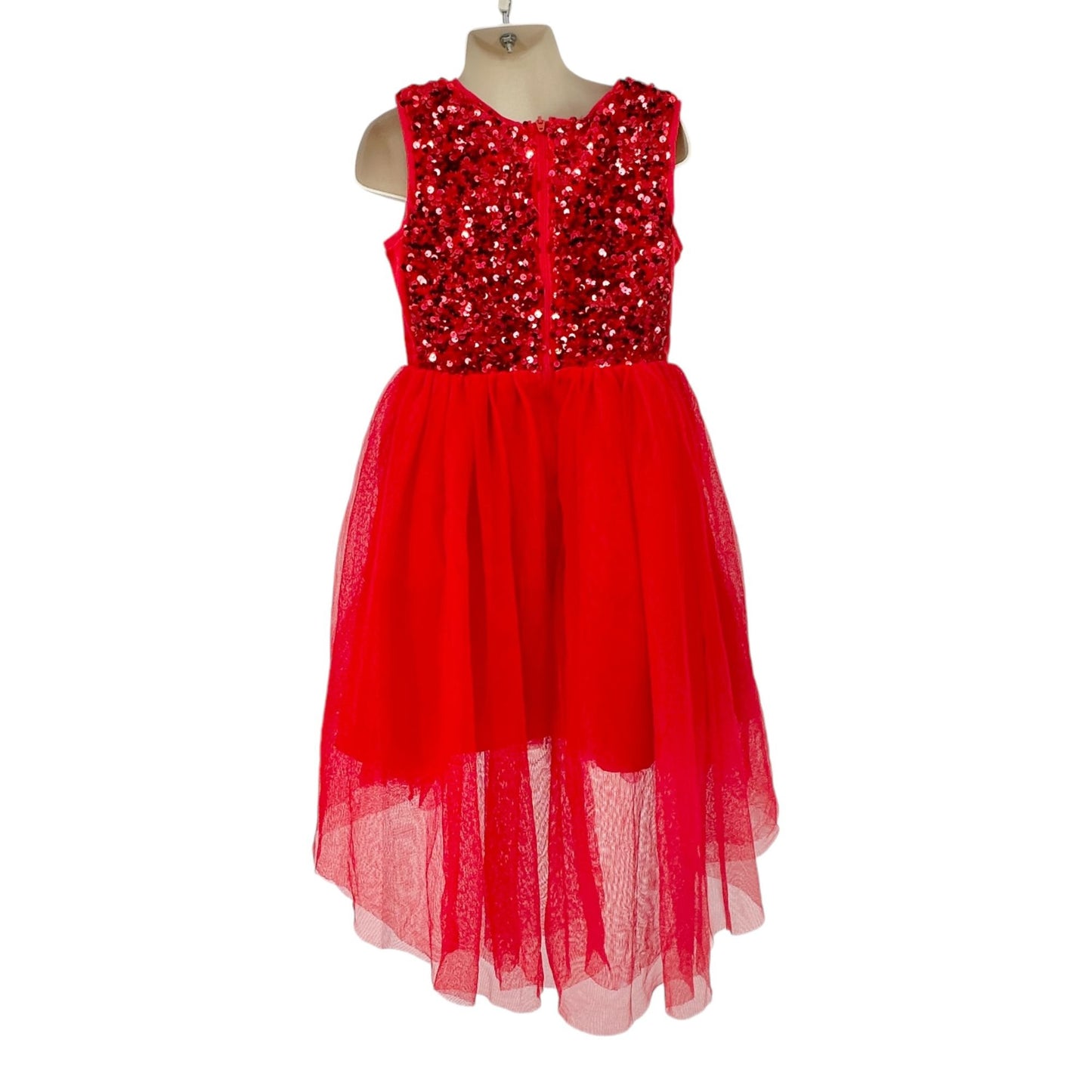 Cat & Jack Dress Girls XS 4/5 Red Sequined Tulle Sleeveless Full Length