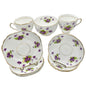 Duchess Bone China Tea Set 2 Teacups 5 Square and 4 Round Saucers 1 Bowl Purple