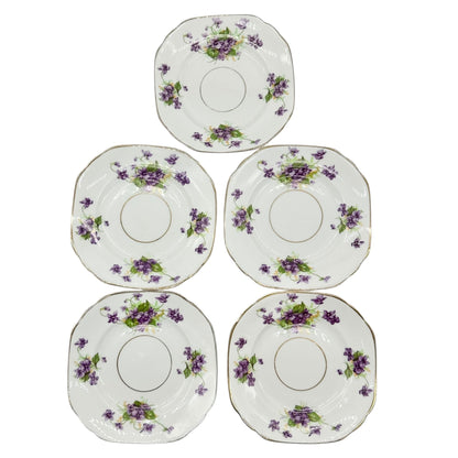 Duchess Bone China Tea Set 2 Teacups 5 Square and 4 Round Saucers 1 Bowl Purple