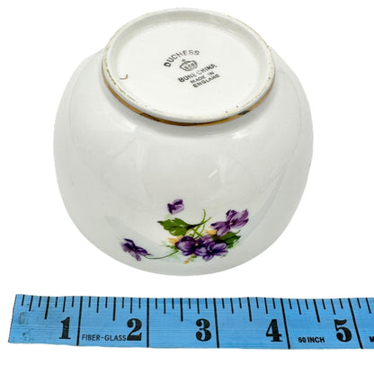 Duchess Bone China Tea Set 2 Teacups 5 Square and 4 Round Saucers 1 Bowl Purple