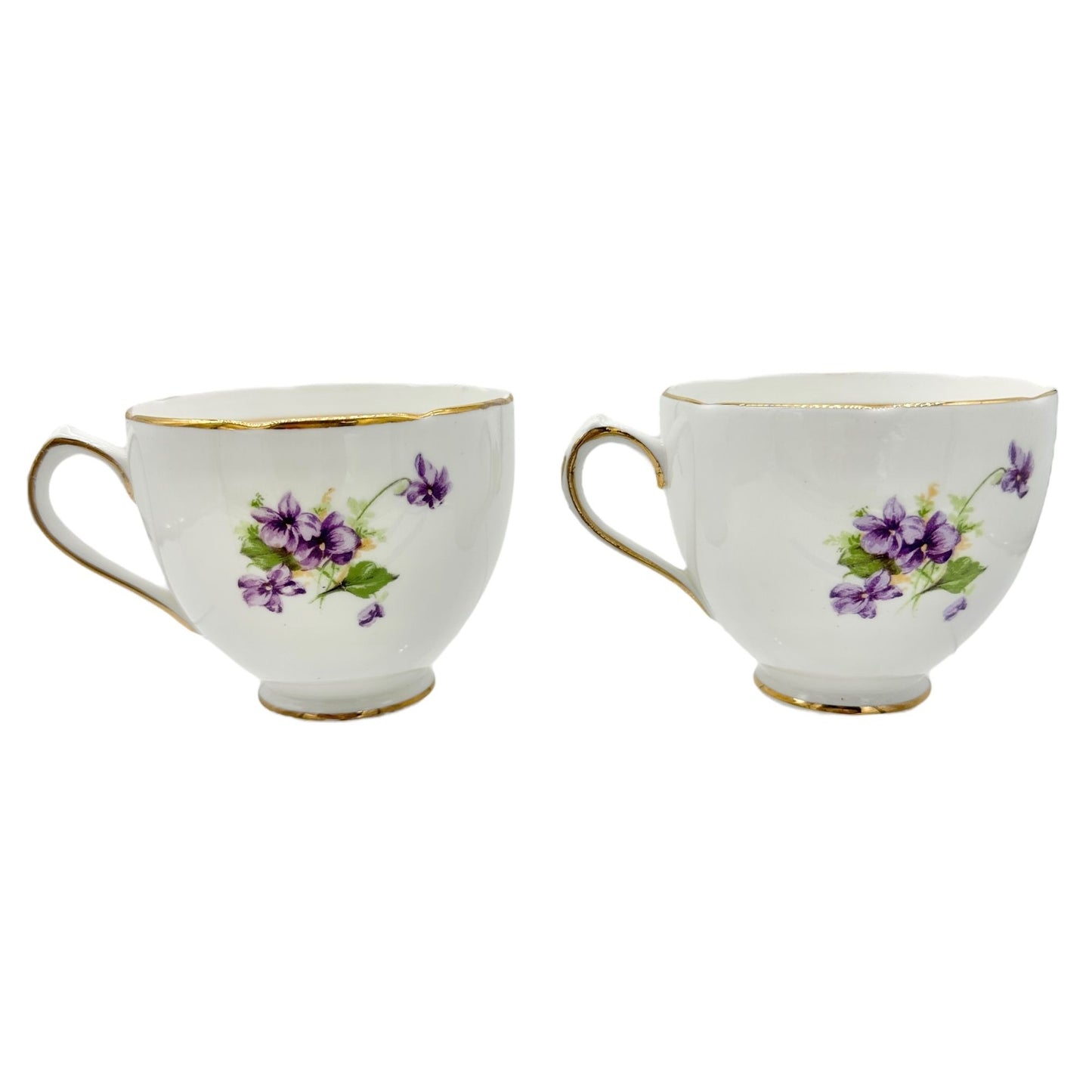 Duchess Bone China Tea Set 2 Teacups 5 Square and 4 Round Saucers 1 Bowl Purple