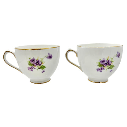 Duchess Bone China Tea Set 2 Teacups 5 Square and 4 Round Saucers 1 Bowl Purple