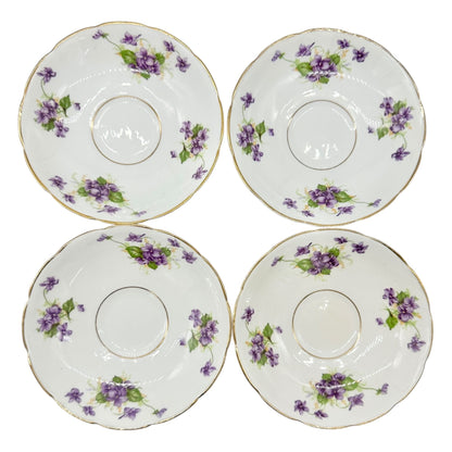 Duchess Bone China Tea Set 2 Teacups 5 Square and 4 Round Saucers 1 Bowl Purple