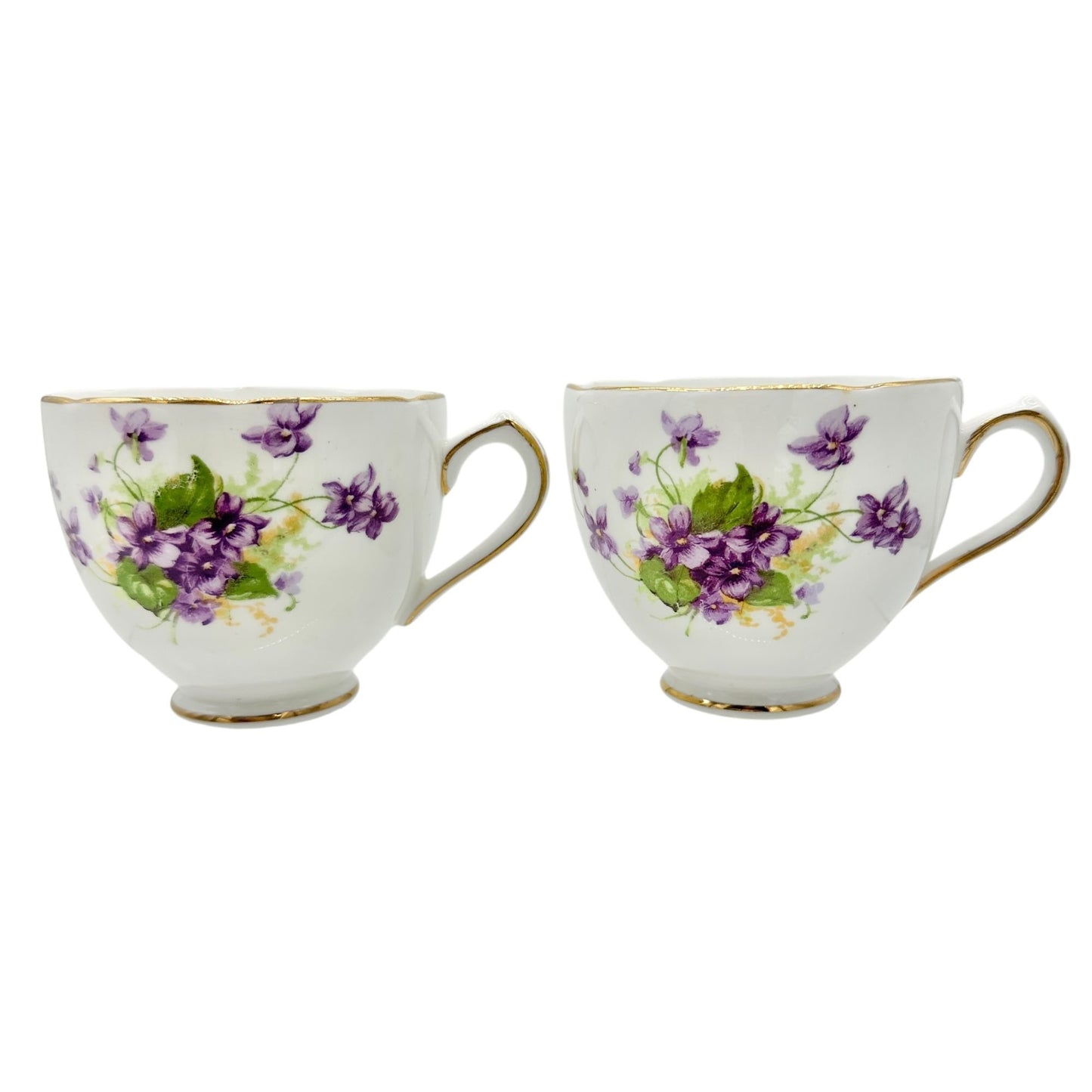 Duchess Bone China Tea Set 2 Teacups 5 Square and 4 Round Saucers 1 Bowl Purple