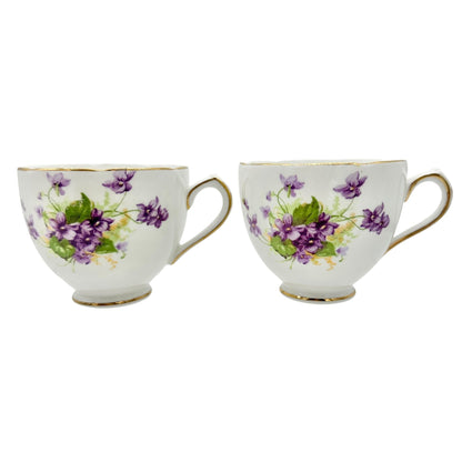 Duchess Bone China Tea Set 2 Teacups 5 Square and 4 Round Saucers 1 Bowl Purple