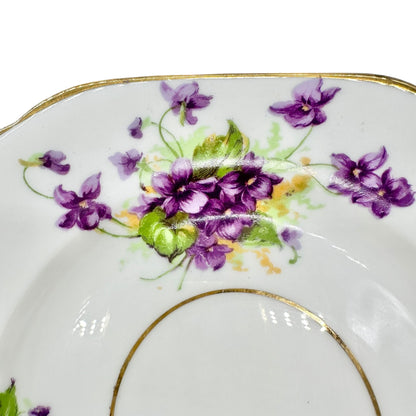 Duchess Bone China Tea Set 2 Teacups 5 Square and 4 Round Saucers 1 Bowl Purple