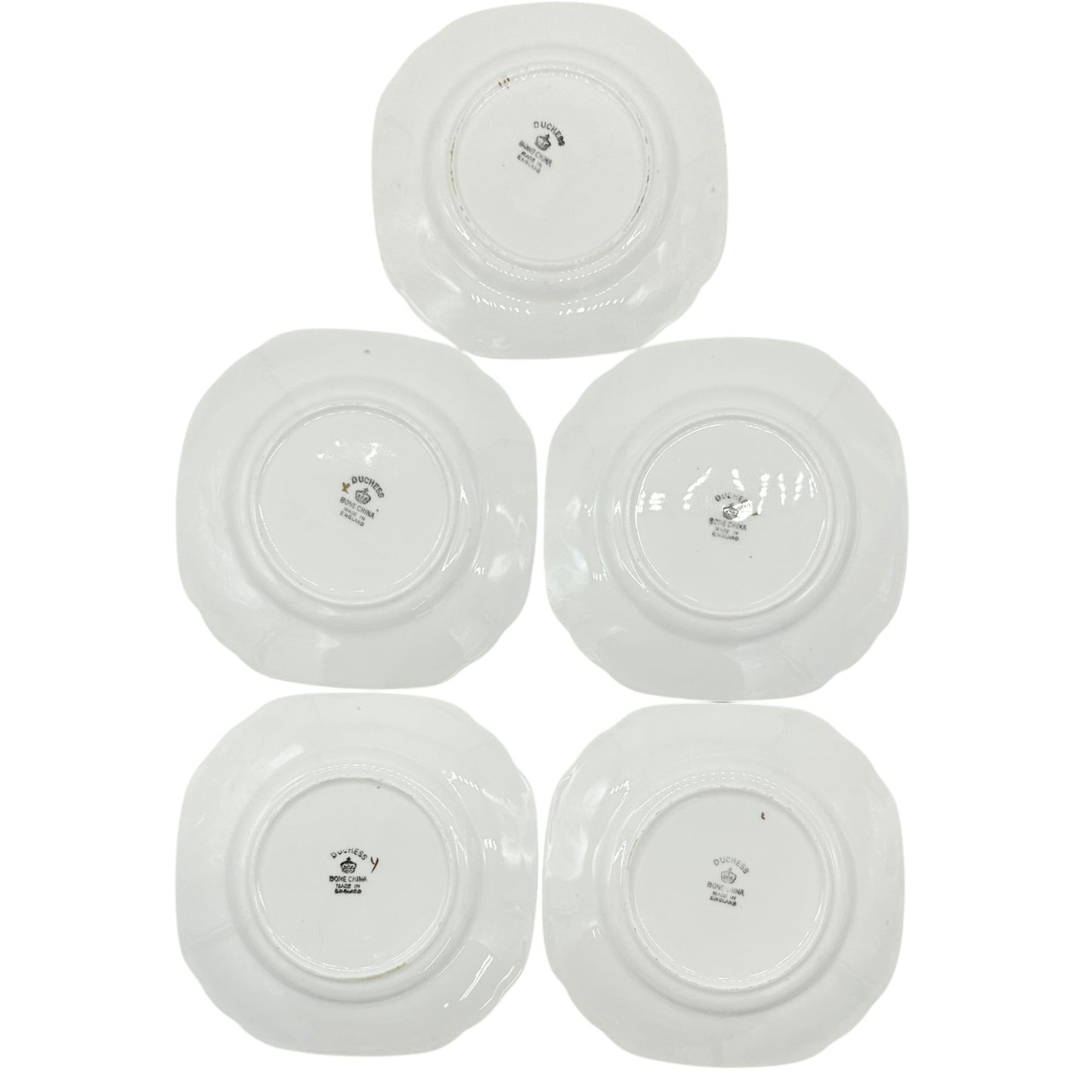 Duchess Bone China Tea Set 2 Teacups 5 Square and 4 Round Saucers 1 Bowl Purple