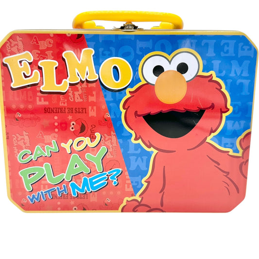 Sesame Street Elmo Metal Lunch Box Fun Colors Blue Red Yellow Kid Collectible