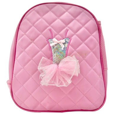 Kids Backpack Pink Quilted Ballet Theme with Tutu Adjustable Straps 12"x9.5"x3"