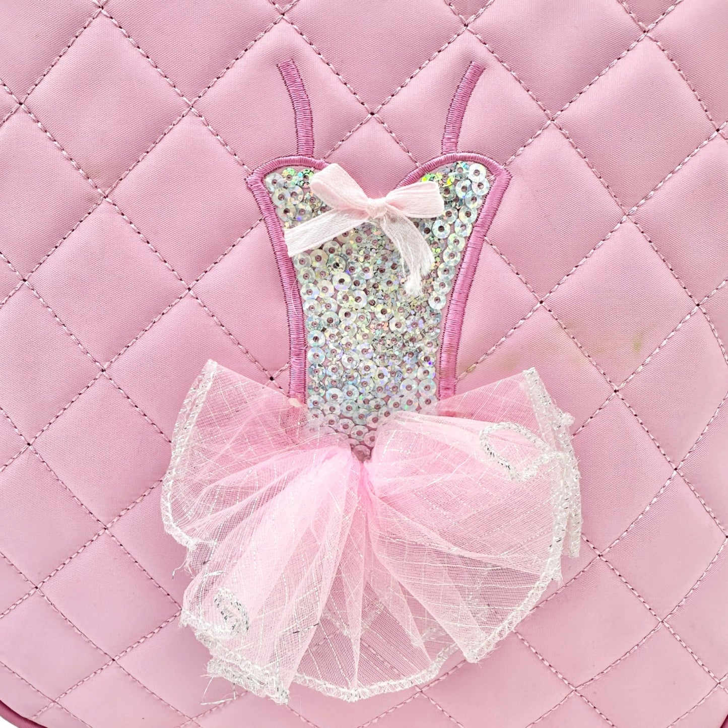 Kids Backpack Pink Quilted Ballet Theme with Tutu Adjustable Straps 12"x9.5"x3"