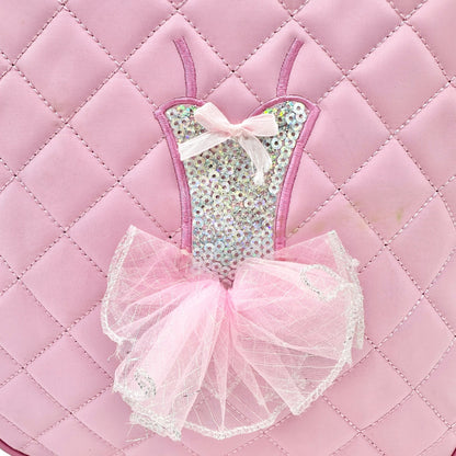 Kids Backpack Pink Quilted Ballet Theme with Tutu Adjustable Straps 12"x9.5"x3"