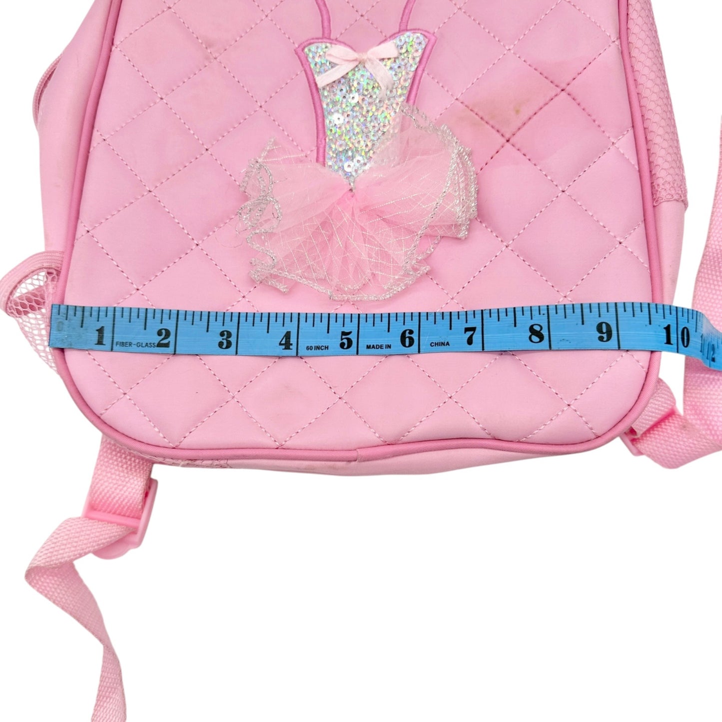 Kids Backpack Pink Quilted Ballet Theme with Tutu Adjustable Straps 12"x9.5"x3"