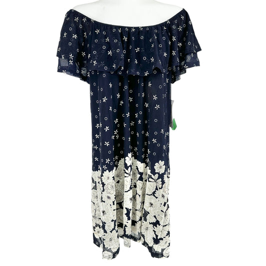 Siren Lily Dress Womens Petite Medium Navy White Floral Off Shoulder Lined NWT