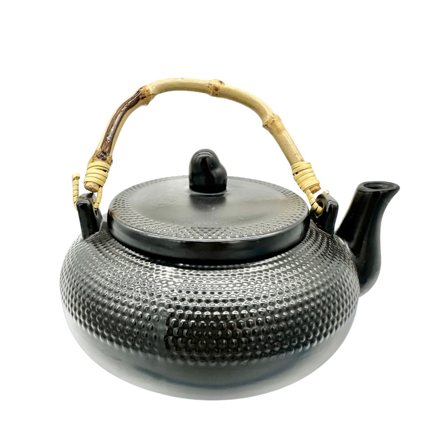 Textured Ceramic Teapot and Lid in Solid Black With Bamboo Handle By DesignPac