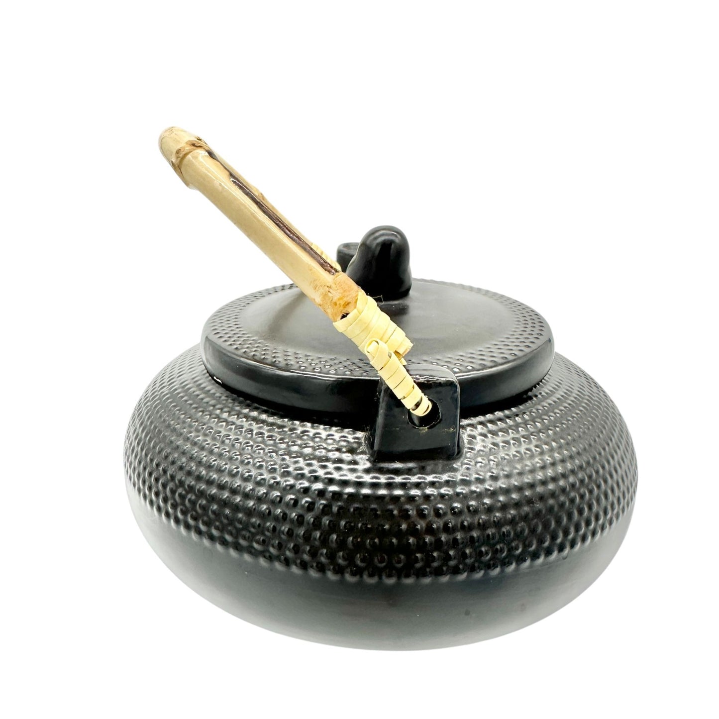 Textured Ceramic Teapot and Lid in Solid Black With Bamboo Handle By DesignPac